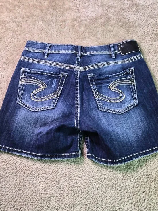 Silver Jeans Suki Shorts Women Size 31 Blue Denim Pocket Embroidery F903 - Picture 6 of 11